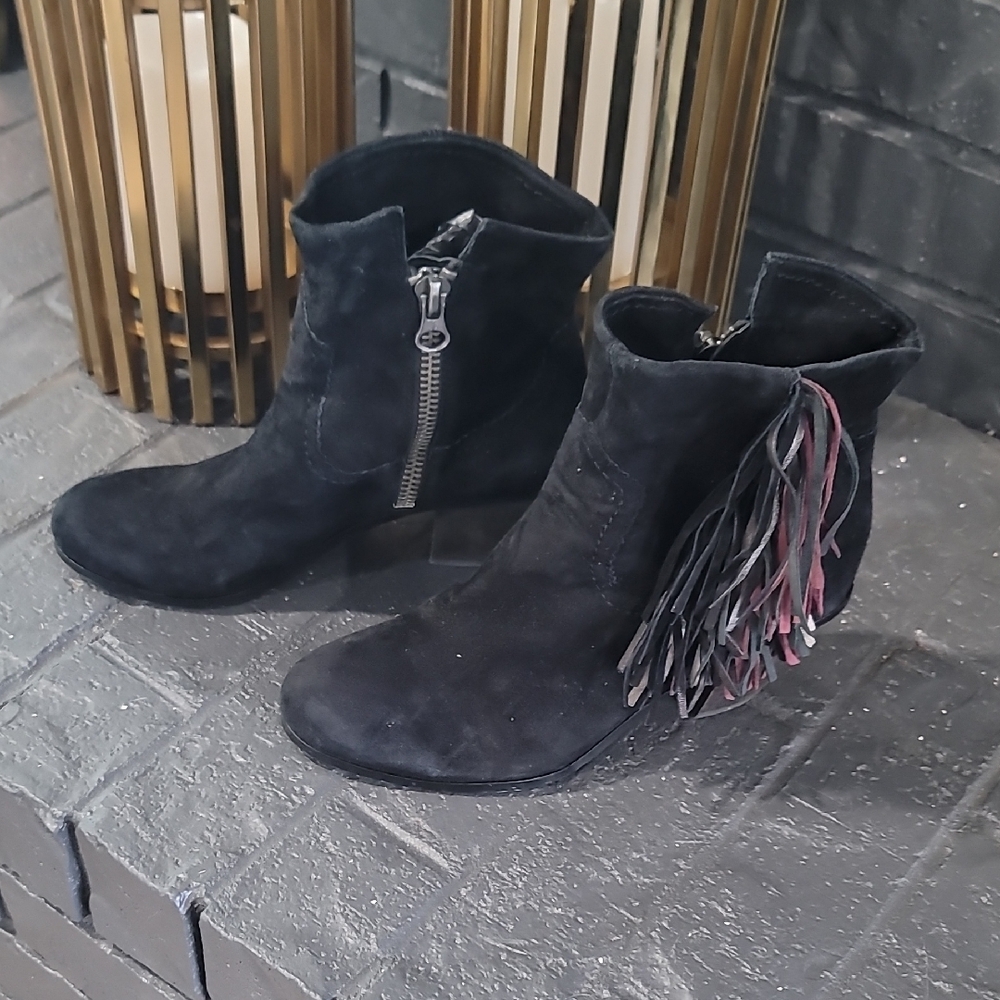 Sam Edelman Black Fringe Ankle Booties